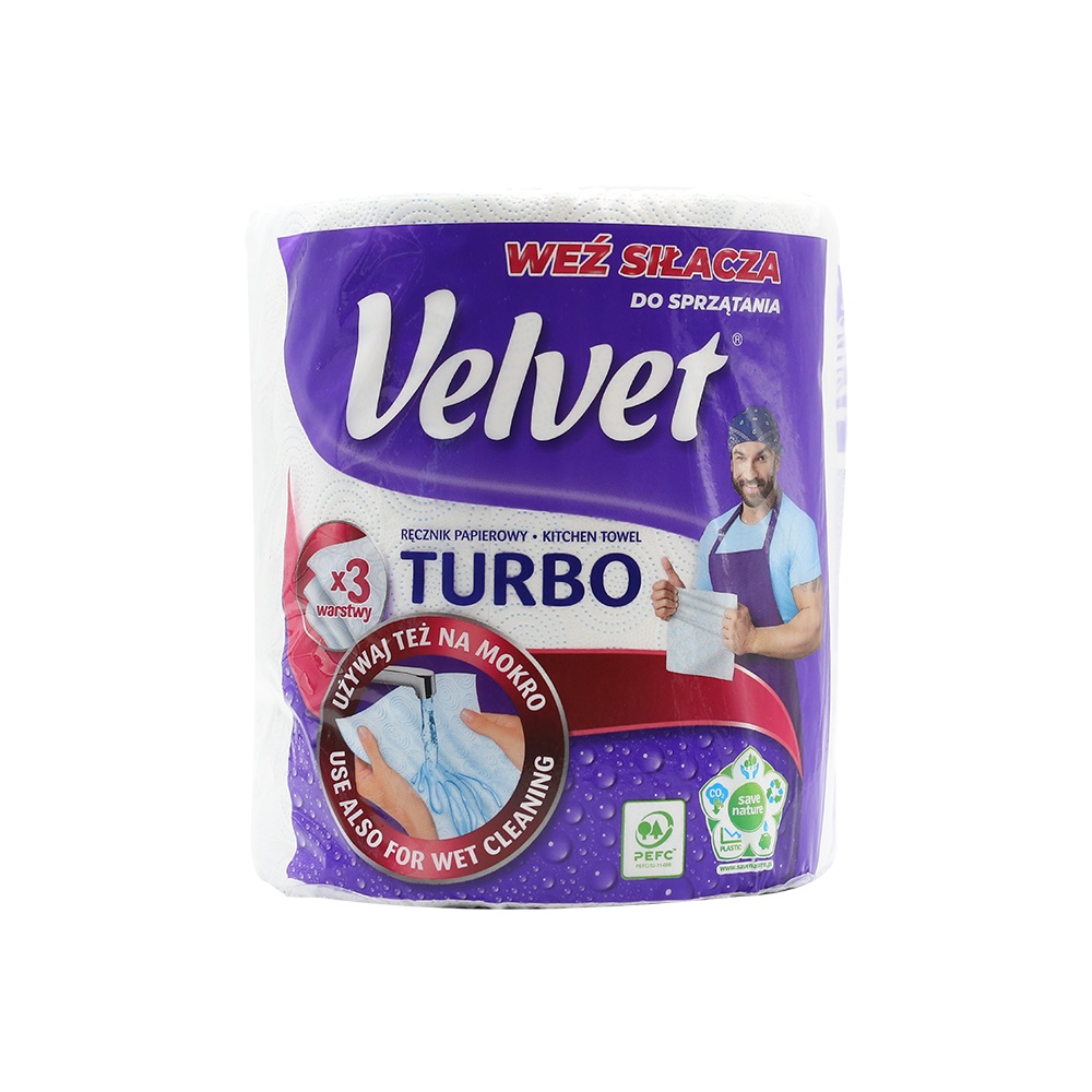 Velvet паперові рушники Turbo 1 рулон 3 шари 340 відривів